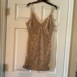 Pink sequin v neck dress